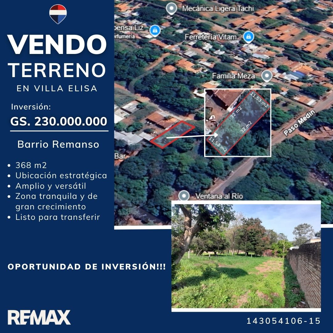 Terreno en venta en Remanso   Villa Elisa
